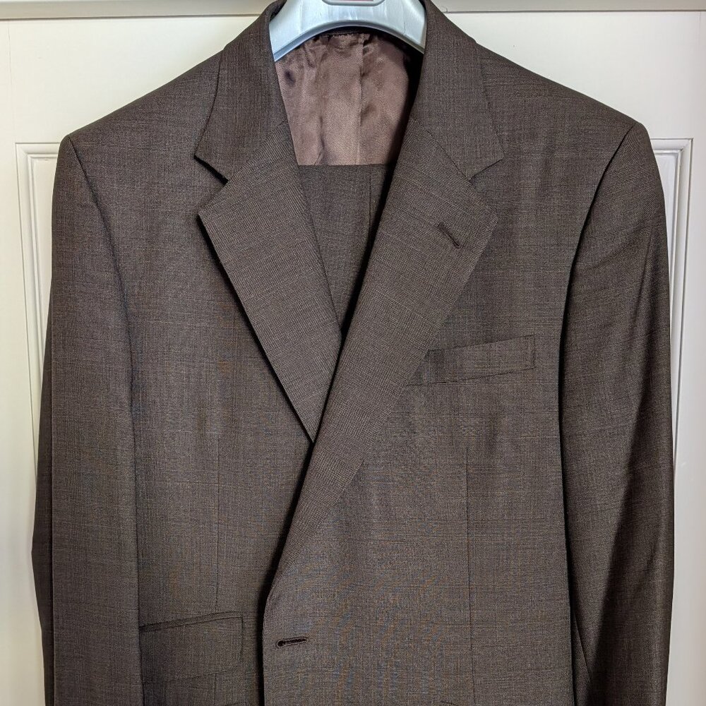 Huntsman Savile Row Hand Tailored Brown Plaid Wool Suit Made in England US42R